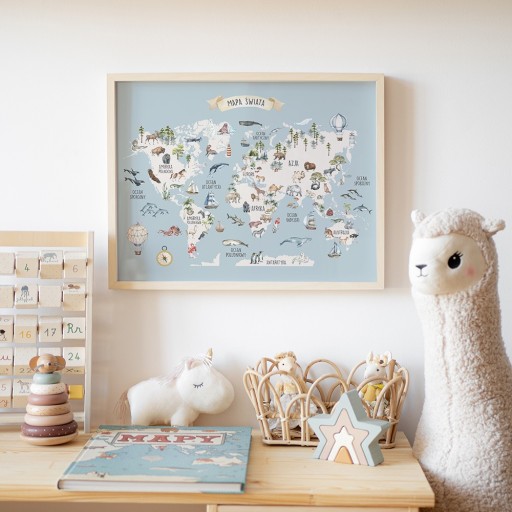 Mapa Świata 40x50 cm PLAKAT MONTESSORI RÓŻNE KOLORY