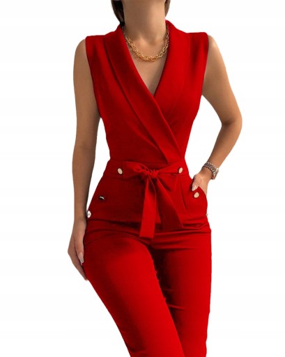 Moda elegancki KOMBINEZON bez rękawów KIESZENIE