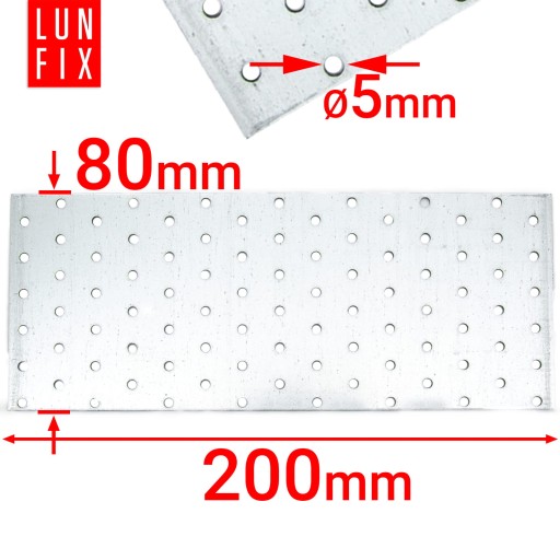Łącznik ciesielski płaski 200 x 80 płytka perforowana montażowa PP17 10szt.