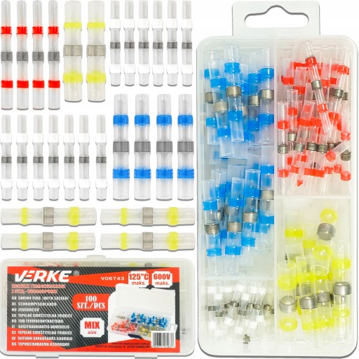 VERKE V06743 ТРУБКИ ТЕРМОУСАДОЧНЫЕ С ЖЕСТЯЩИМИ ЗАЖИМАМИ 100ШТ.