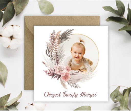 ZAPROSZENIA NA CHRZEST - ZE ZDJĘCIEM - BOHO - IMIĘ