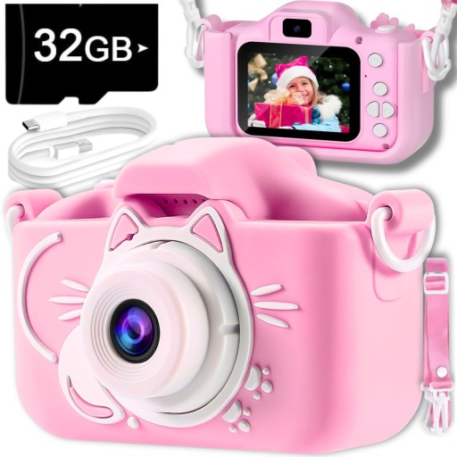 ЦИФРОВАЯ КАМЕРА ДЛЯ ДЕТЕЙ PINK CAT FULL HD 1080P КАМЕРА + КАРТА 32 ГБ