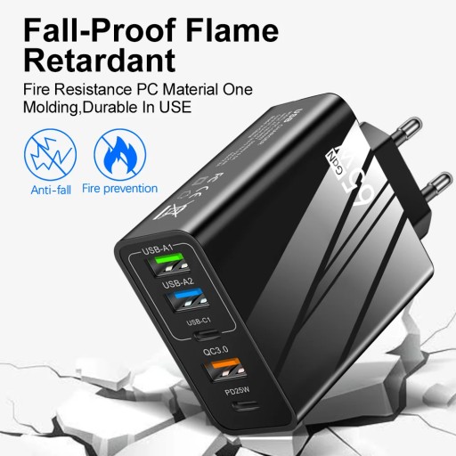 USB-зарядное устройство GaN Type-C мощностью 65 Вт для iPhone 15 с быстрой зарядкой