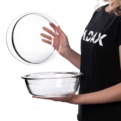 2,2L Стеклянное тепло -устойчивый сосуд с круглой крышкой для выпечки