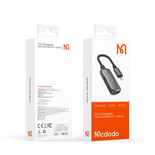 Адаптер-переходник McDodo Lightning–USB 3.0 OTG, кабель для зарядки iPhone