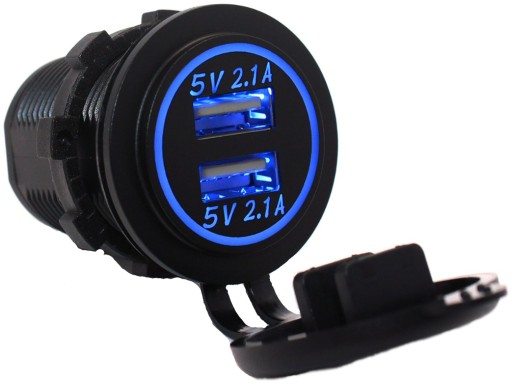 USB ЗАРЯДНОЕ УСТРОЙСТВО 2 x 2.1A СИНИЙ ДЛЯ ЛОДКИ ДЛЯ АВТОМОБИЛЯ