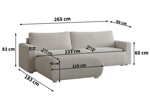 Роскошный угловой диван TURIN Comfort SLEEPING FUNCTION букла WAVE SPRING