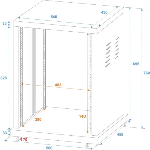 ROADINGER STEEL RACK SR-19, 14U - СТОЙОЧНЫЙ ШКАФ