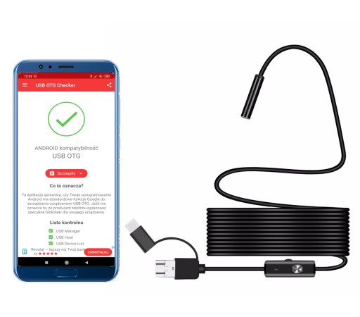 Камера для осмотра мастерской эндоскопов FHD 1080p 8 мм 5 м 8 светодиодов ANDROID USB-C