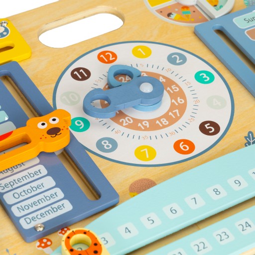DWUSTRONNA DREWNIANA TABLICA SENSORYCZNA MANIPULACYJNA DLA DZIECI ECOTOYS