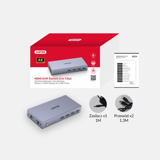 4K HDMI 2.0 2 входа 1 выход+ USB KVM-переключатель Unitek
