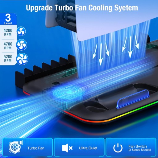 ЗАРЯДНАЯ СТАНЦИЯ ОРГАНАЙЗЕР RGB ДЛЯ DualSense+PS5/PS5 SLIM 2023 ОХЛАЖДАЮЩИЙ ВЕНТИЛЯТОР