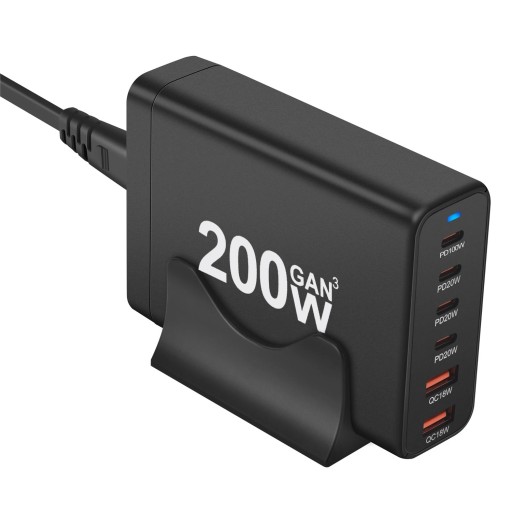 Зарядное устройство GaN мощностью 200 Вт, 6 портов USB Type C, зарядное устройство PD, быстрая зарядка 3.0, USB Type C
