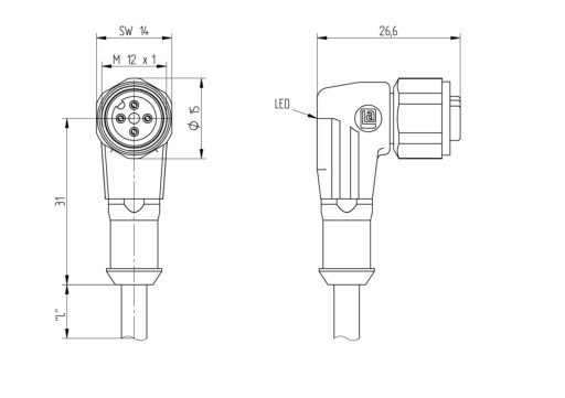 PRKWT/LED P 4-07/25м M12 4-контактный светодиодный сенсорный кабель