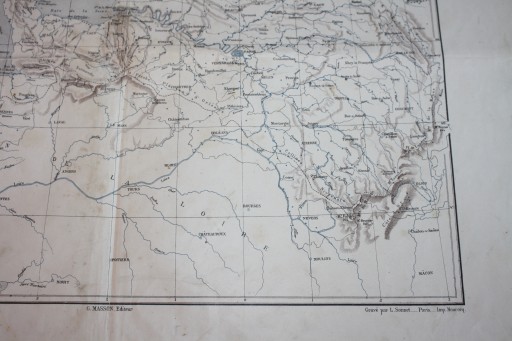 КАРТА ФРАНЦИИ КЛАССИЧЕСКИЙ ФИЗИЧЕСКИЙ АТЛАС около 1860 г.