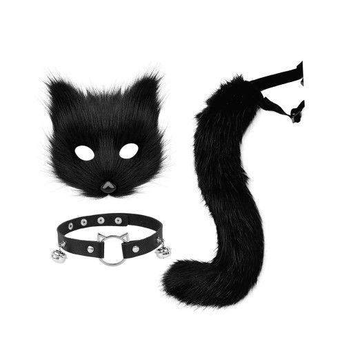 Набор Therian Mask and Tails для девочек Маска кошки для рождественской сцены черного цвета