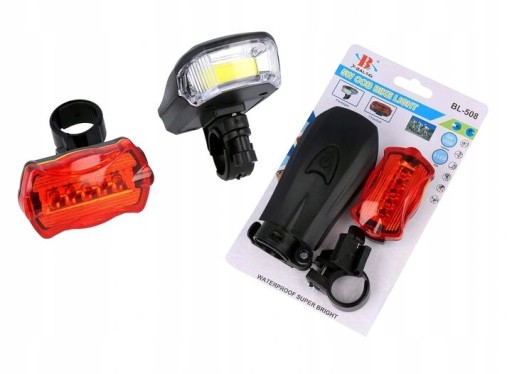 ZESTAW OŚWIETLENIE ROWEROWE PRZÓD TYŁ 5 LED+GRATIS
