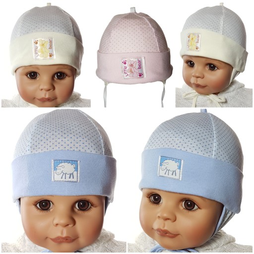 CZAPKA BAWEŁNIANA ZWIERZĄTKA CZAPECZKA WIĄZANA Z USZKAMI 3-6 M-CA 5KOLORÓW