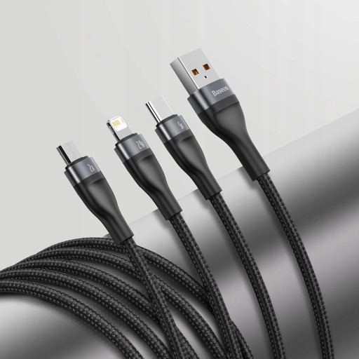 USB-КАБЕЛЬ BASEUS 3IN1 ДЛЯ IPHONE MICRO TYPE-C 5A LED