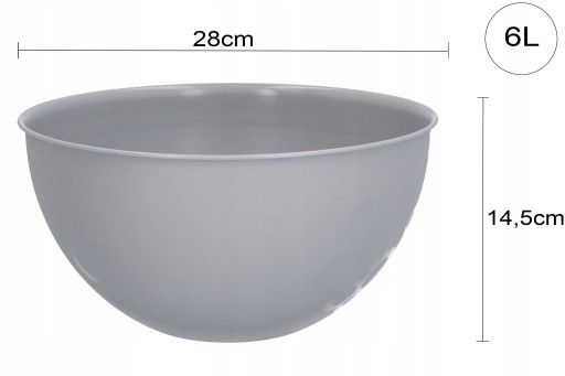 MISKA KUCHENNA plastikowa szara 6l duża na sałatkę okrągła śr 28 cm