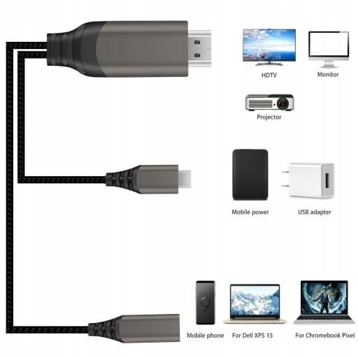 Кабель USB-C — HDMI можно подключить к мобильному телефону.