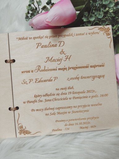 Zaproszenie na ŚLUB ŚLUBNE Drewniane SKLEJKA