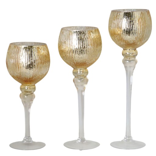 СТЕКЛЯННЫЙ подсвечник Gold CUP GLAMOUR 3 шт 40-30