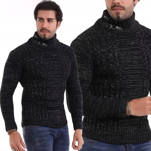 Sweter Męski Gruby Ciepły Wełna Golf Stójka