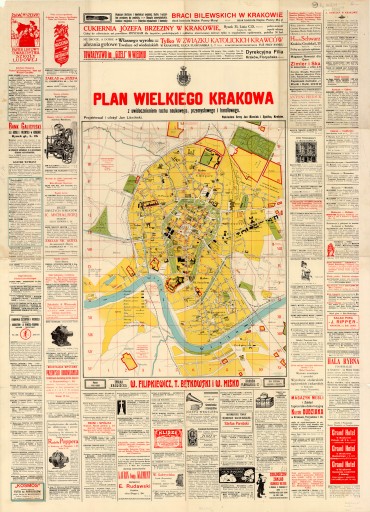 Старый план города Кракова, газета 1930 года. 91х61см