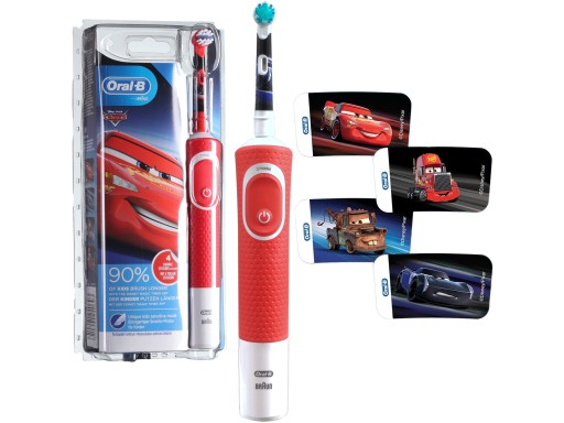 Детская электрическая зубная щетка Oral-B для машинок + наклейки