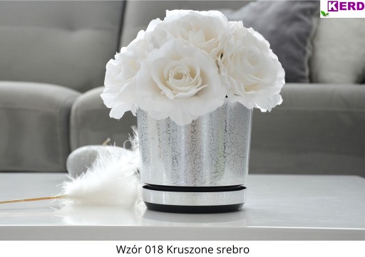 12 Doniczka z podstawką KRUSZONE SREBRO subtelny połysk storczyk orchidea