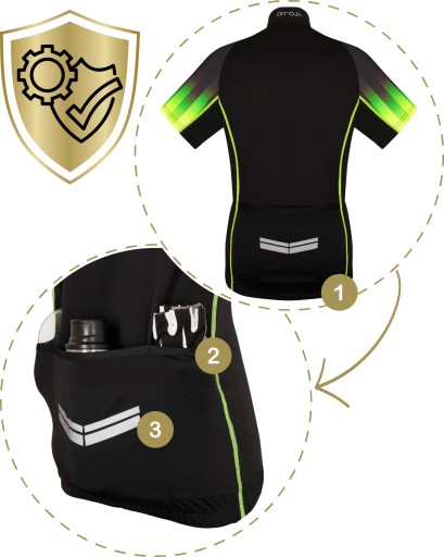 Bluzka koszulka rowerowa PRZEDŁUŻANY TYŁ KIESZEŃ ODBLASK ZAMEK unisex 3XL