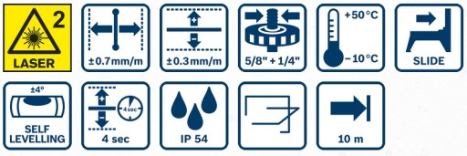 Лазерный лазер Bosch GLL 2-10, 10 м, красный, корпус + штанга расширения 320 см