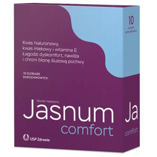 Jasnum Comfort suchość świąd pieczenie pochwy nawliża chroni 10 globulek