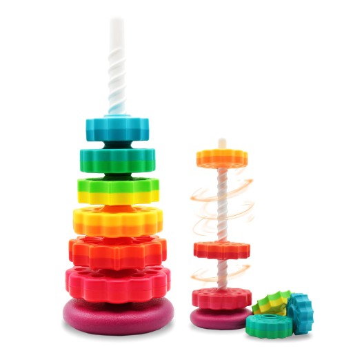 Spinning and stacking toy, rainbow design