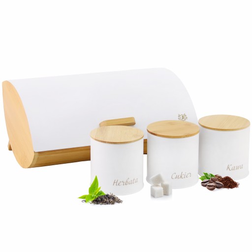 Хлебница + 3 стальных кухонных контейнера с крышкой BAMBOO, комплект ALASKA