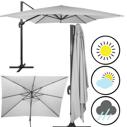 PARASOL OGRODOWY SKŁADANY DUŻY+POKROWIEC MOCNY 500cm Z KORBĄ SZARY OBROTOWY