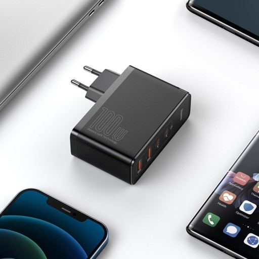 МОЩНОЕ СЕТЕВОЕ ЗАРЯДНОЕ УСТРОЙСТВО BASEUS 2 БЛОКА ПИТАНИЯ USB USB-C QC 100 Вт + КАБЕЛЬ TYPE-C