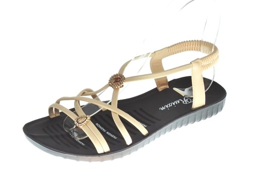 PIĘKNE SANDAŁKI z GUMKĄ C203 Beige r.38