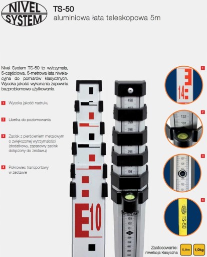 ТЕЛЕСКОПИЧЕСКАЯ СТОЙКА Nivel System TS-50 ГЕОДИЗАЙН 5м!