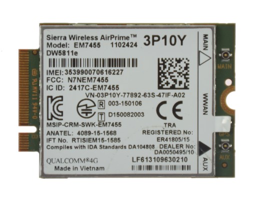 Modem DELL WWAN 4G LTE Sierra Wireless AirPrime 3P10Y EM7455 DW5811e Dell