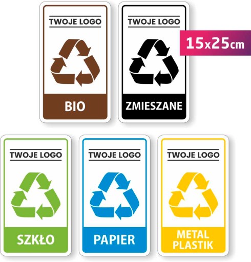 NAKLEJKI NA KOSZ TWOJA NAZWA LOGO segregacja 15x25