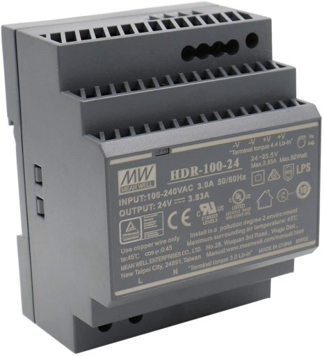 Блок питания DIN Mean Well HDR-100-24 24 В постоянного тока 3,83 А 92 Вт