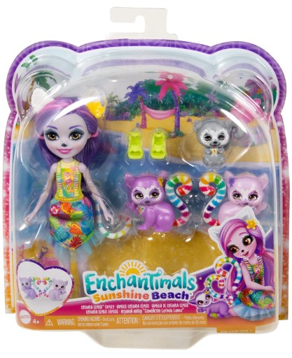 ENCHANTIMALS LEmur FAMILY SET Кукла Лоринда Лемур + 3 животных лемура