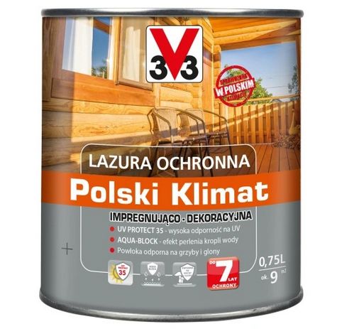 V33 Защитная лазурь 0,75л ПОЛЬСКИЙ КЛИМАТ золотистый. дуб