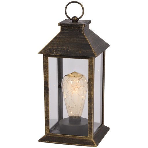 LAMPION LED LATARENKA Z ŻARÓWKĄ LATARENKA LED 14 x 29 cm CZARNO ZŁOTA O