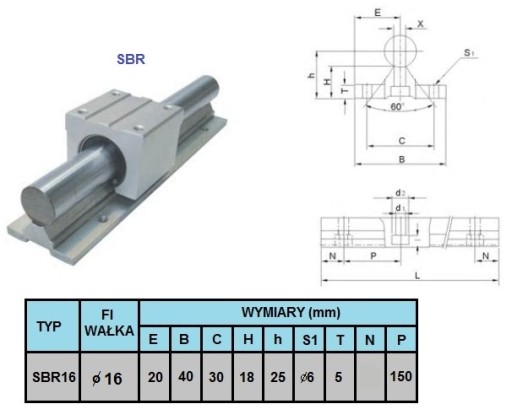 PROWADNICA LINIOWA SBR16 WAŁEK PODPARTY 1500mm CNC