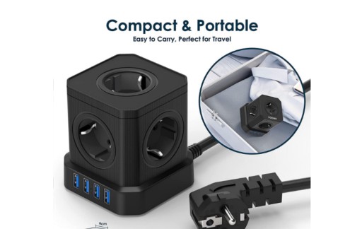 TOPEREK Блок питания 9-в-1 с USB, черный
