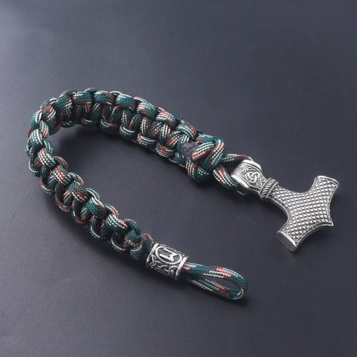 Браслет THOR'S Hammer, Nordic Viking, металлическая оплетка, якорь, Руны 24ч