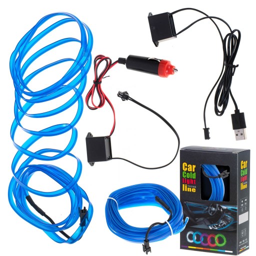 Светодиодное окружающее освещение для автомобиля/автомобильный USB/лента 12В синяя 5м